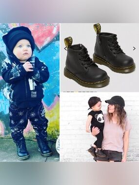 Dr. Martens Kids Black Leather Softy T Lace-Up Combat Boots 6 Baby Toddler NWT
